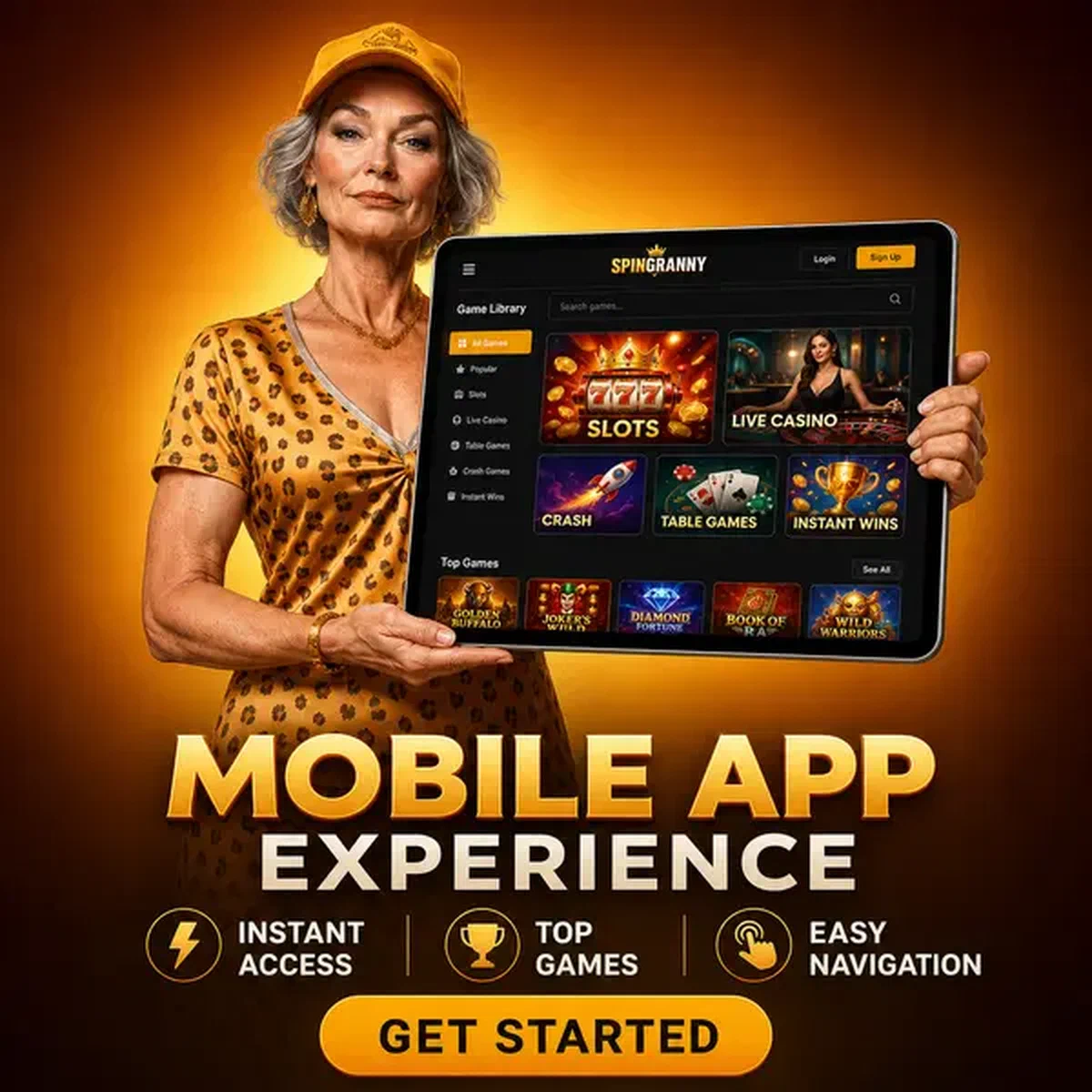 Le Coach présentant l'interface de l'application mobile Spingranny avec accès instantané aux meilleurs jeux