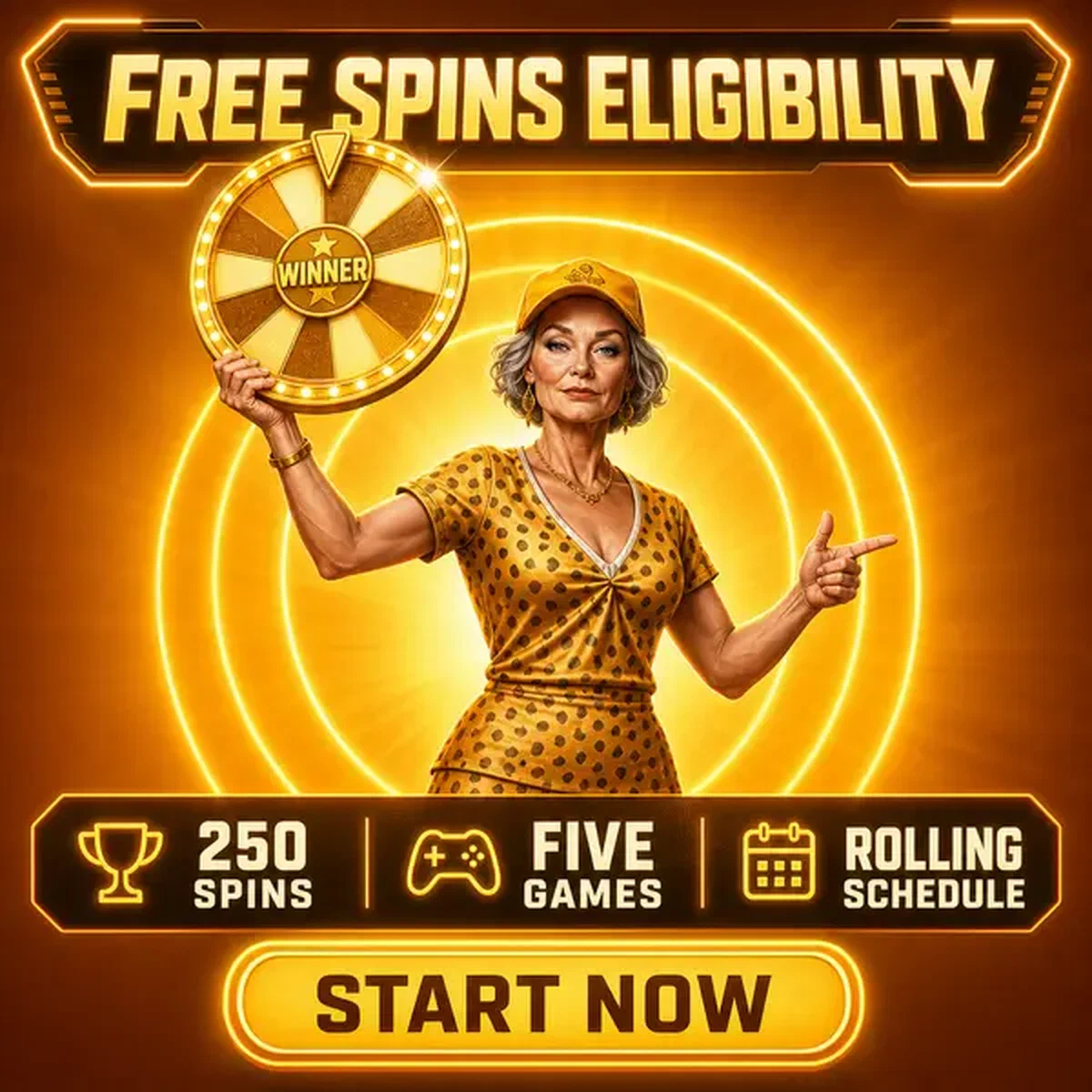 Joueur levant triomphalement la roue des prix dorée pour les tours gratuits aux Jeux de tours gratuits et éligibilité